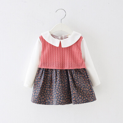 

Autumn Girl Dresses 18M-4Y Casual Flower Print Long Sleeve Fake 2Pcs Baby Girls Pageant Dress Kids Princess Dresses 2Colors