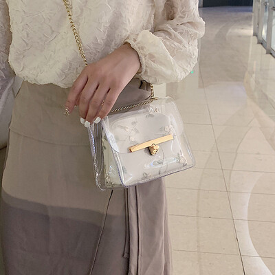 

Small bag 2019 new fashion transparent bag French niche lace fairy Messenger bag wild ins chain bag