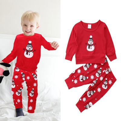 

Newborn Baby Girl Boy Christmas Snowman Long Sleeve TopsLong Pants Leggings Pajamas Sleepwear 0-2Y
