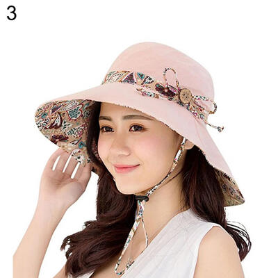 

Women Summer Beach Travel Bowknot Wide Brim Sun Hat Reversible Foldable Cap