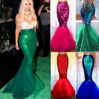 

Women Mermaid Halloween Cosplay Costume Party Sequins Dresses Tail Maxi Skirt