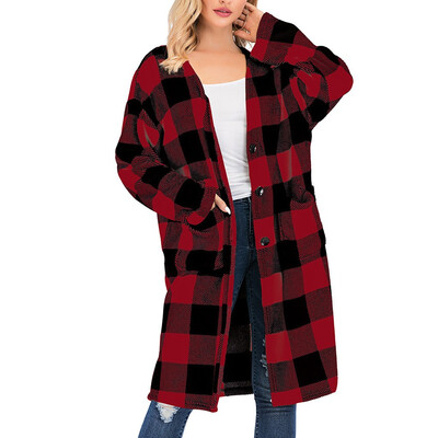 

Toponeto Women Fashion Plaid Cardigan Button Blouse Loose Long Sleeve Pocket Jacket