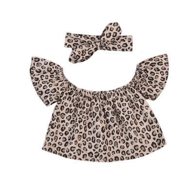 

Baby Clothes Leopard 2PCS Sets Girls Off-Shoulder Top Scarf Headband Outfit Suit