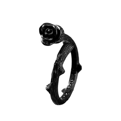 

1Pc Rose Ring Retro Style Of Black Rose Flower Plant Rings Women Girls