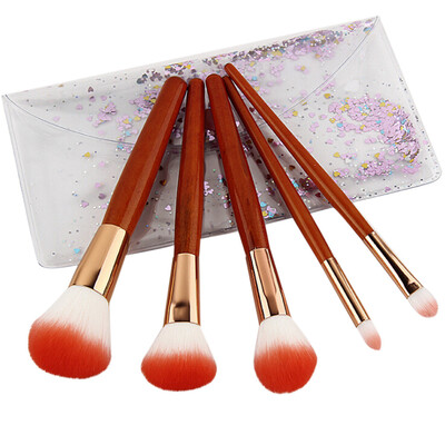 

〖Follure〗5 Imitation Mahogany Handle Makeup Brush Eye Shadow Blush Brush Set