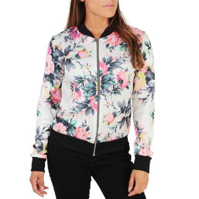 

Womens Vintage Floral Zipper Baseball Jacket Casual Coat Ethnic Style Outwear