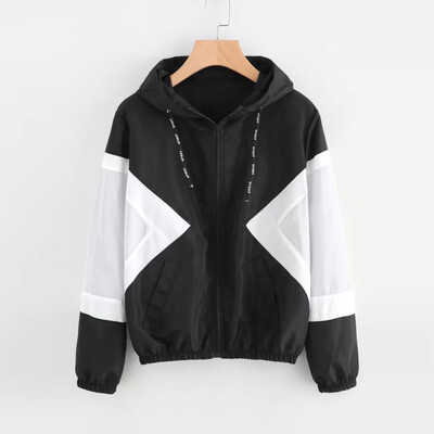 

Roseonmyhand Women Long Sleeve Patchwork Thin Skinsuits Hooded Zipper Pockets Sport Coat