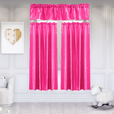 

Gobestart 3Pcs Pure Color Kitchen Home Curtain With Swag Tier Window Curtain Set