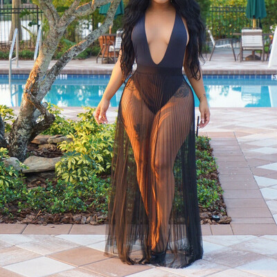 

Women Swimwear Bikini Cover Up Sheer See Through Beach Skirt Sarong Pareo Long Maxi Dress
