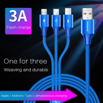 

Pisen 3-in-1 Charge Cable 3A Quick Charge Cord For IPHONE Android Huawei