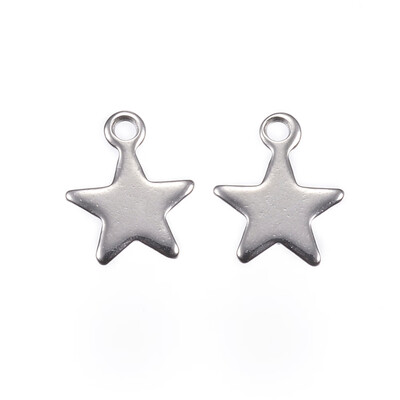 

304 Stainless Steel Charms Star Stainless Steel Color 10x85x08mm Hole 1mm