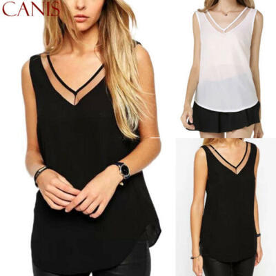 

NEW Women Casual Strap Sheer Chiffon Sleeveless Solid Tank Top Size  to 3XL