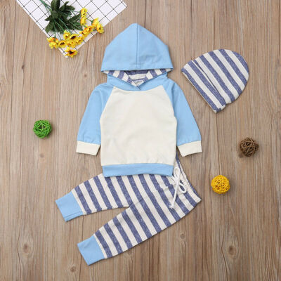 

Baby Girls Boys Infant Clothes Hooded Tops Striped Pants Tracksuit Outfits Sets