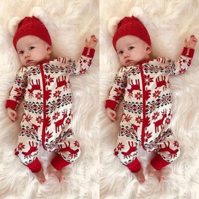 

Newborn Toddler Baby Boys Girls Xmas Zipper Romper Jumpsuit Outfit Clothes Set