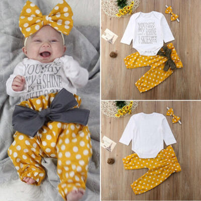 

US Baby Girl Infant Tops Romper Dot Bowknot Pants Leggings 3Pcs Outfits Clothes