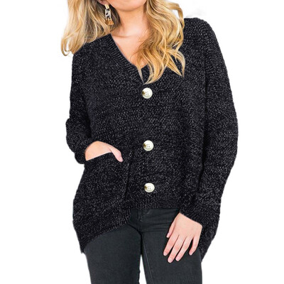 

Roseonmyhand Women Casual Solid Button Knit Cardigan Sweater Outerwear Loose Pocket Coat