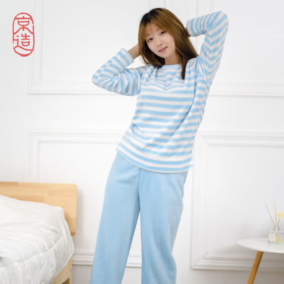 

JZAO ladies coral velvet pajamas set dream blue L
