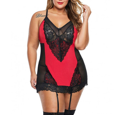 

Plus Size Lace Insert Garter Babydoll