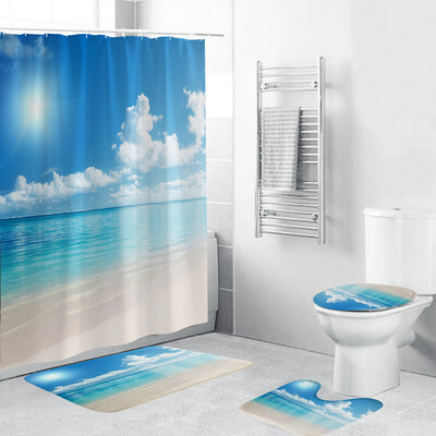 

Gobestart 4PCS Non Slip Toilet Polyester Cover Mat Set Bathroom Shower Curtain