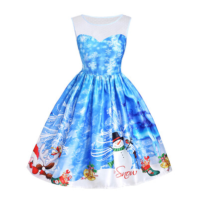 

Christmas Snowman Snowflake Mesh Panel Dress