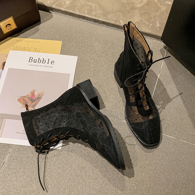 

Boots Children Shoes Spring&Autumn Fashionable Sexy Wave Point Mesh Cloth Breathable Tie in Knight Boots with Martin Boots