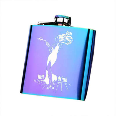 

1PC Portable Hip Flask Gold Plated Gradient Color Rainbow Colored Stainless Steel Flask Screw Cap Whiskey Wine Bottle
