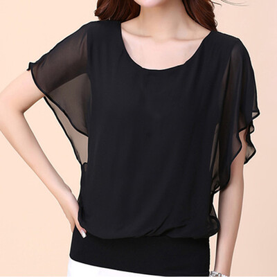

Womens Tops Ladies Blouse Party Chiffon Short Sleeve Plus Size Stylish