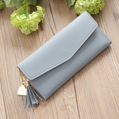 

Tailored Women s Fashion Trend Solid Color Long Fringed Leather Card Wallet