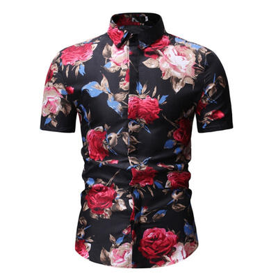 

Floral Pattern Lapel Shirt Casual Flower Shirts Short Sleeve Top For Men