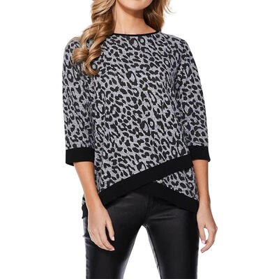 

Women Print O-Neck Irregular Hem Three Quarter Sleeve Autumn Leisure Tops