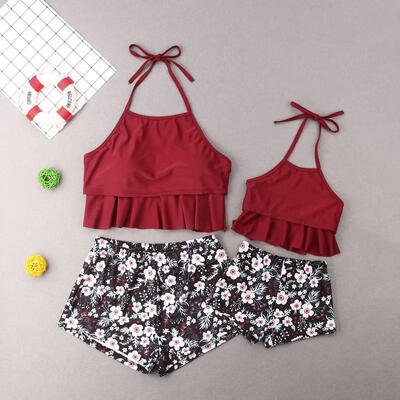 

New Family Matching Swimwear Mother And Daughter Women Kids Floral Bikini Set