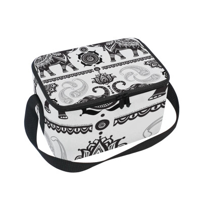 

ALAZA Lunch Box Pattern With Decorated Elephants Insulated Lunch Bag Large Cooler Tote Bagfor Men Women