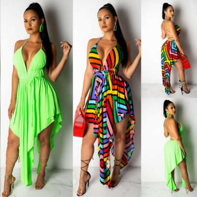 

Fashion Womens Boho Long Maxi Asymmetrical Dress Beach Party Multicolor Sundress