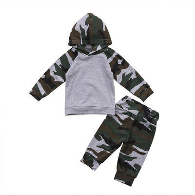 

2PCS Newborn Baby Boys Camouflage Hooded TopPants Outfits Cotton Clothes Set 0-18M