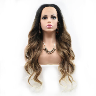 

Dolago Ombre Brown Blonde Body Wave Synthetic Lace Front Wigs Long Wavy Women Full Cap Wigs