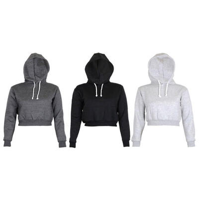 

Womens Plain & Hangover Crop Top Hooded full length Sleeves Hoodie Sweatshirt