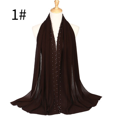 

Monochrome pleated pearl chiffon ethnic womens headscarf new Muslim solid color hijab manufacturer MSL021