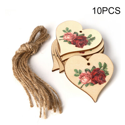

10pcs Wooden Heart Hanging Plaque DIY Craft Rose Angel Wall Sign Rustic Wood Chips for Wedding Supplies Party Decoration
