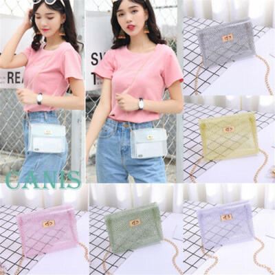 

UK New Women Transparent Bag Clear PVC Jelly Chain Tote Crossbody Shoulder Bags