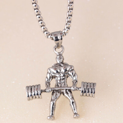 

New Fashion Women Men Bodybuilder Muscle Man Weightlifting Dumbbell Fitness Pendant Necklace Sports Jewelry Gifts