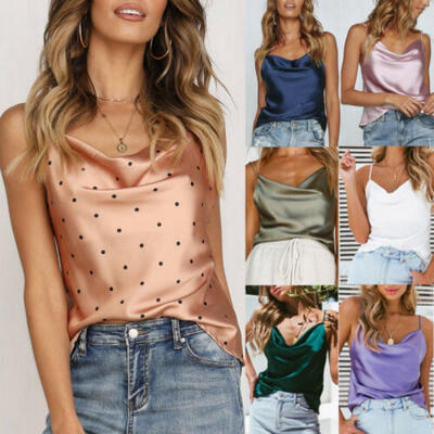 

Sexy Lace Casual Satin Strap Vest Tops Tank Camisole T-Shirt Blouse Women