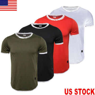 

Men Gym Tight Tops T-Shirt Short Sleeve Slim Fit O-Neck Casual Fitness -2XL US