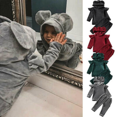 

Winter Infant Baby Boy Girl Gold Velvet Hooded Top Pant Clothes Outfit Christmas