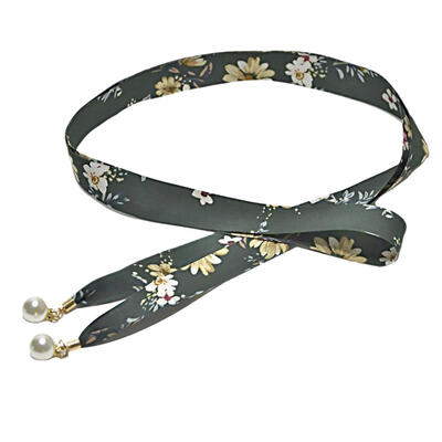 

Vintage Stripes Floral Slim Faux Pearl Pendant Women Waist Belt Strap Waistband