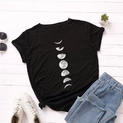 

Plus Size Moon Planet Print T Shirt Women Shirts Cotton O Neck Short Sleeve Summer T-Shirt Tops