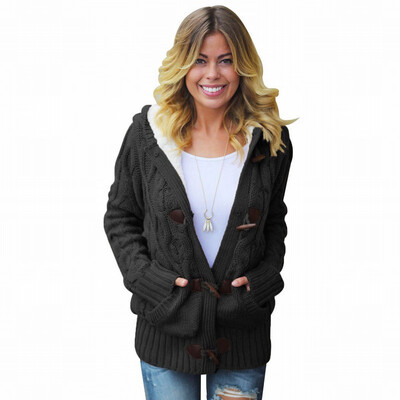

Plus velvet cardigan sweater womens loose long-sleeved hooded sweater