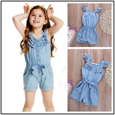 

2016 Girls Denim Jumpsuit Romper Playsuit Wash Skinny Legs Girls Jeans Overall