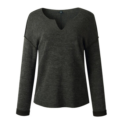 

Fashion V-Neck Knitted Ladies Tops T Shirt Autumn Casual Loose Solid Long Sleeve Women T-shirt