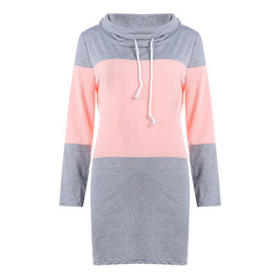 

Women Autumn Splicing Color Fashion Pile Collar Casual Long Sweatershirt