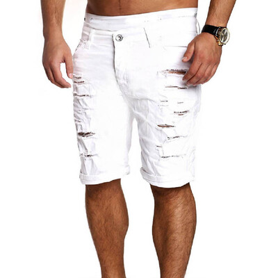 

Men Boy Skinny Runway Straight Short Denim Pants Destroyed Ripped Jeans Shorts